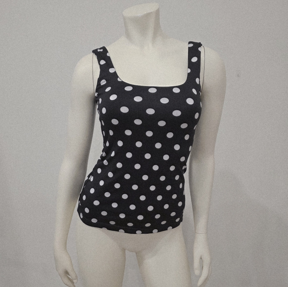 Dynamite Black and White Polka Double Layer Dot Fitted Tank Top XS